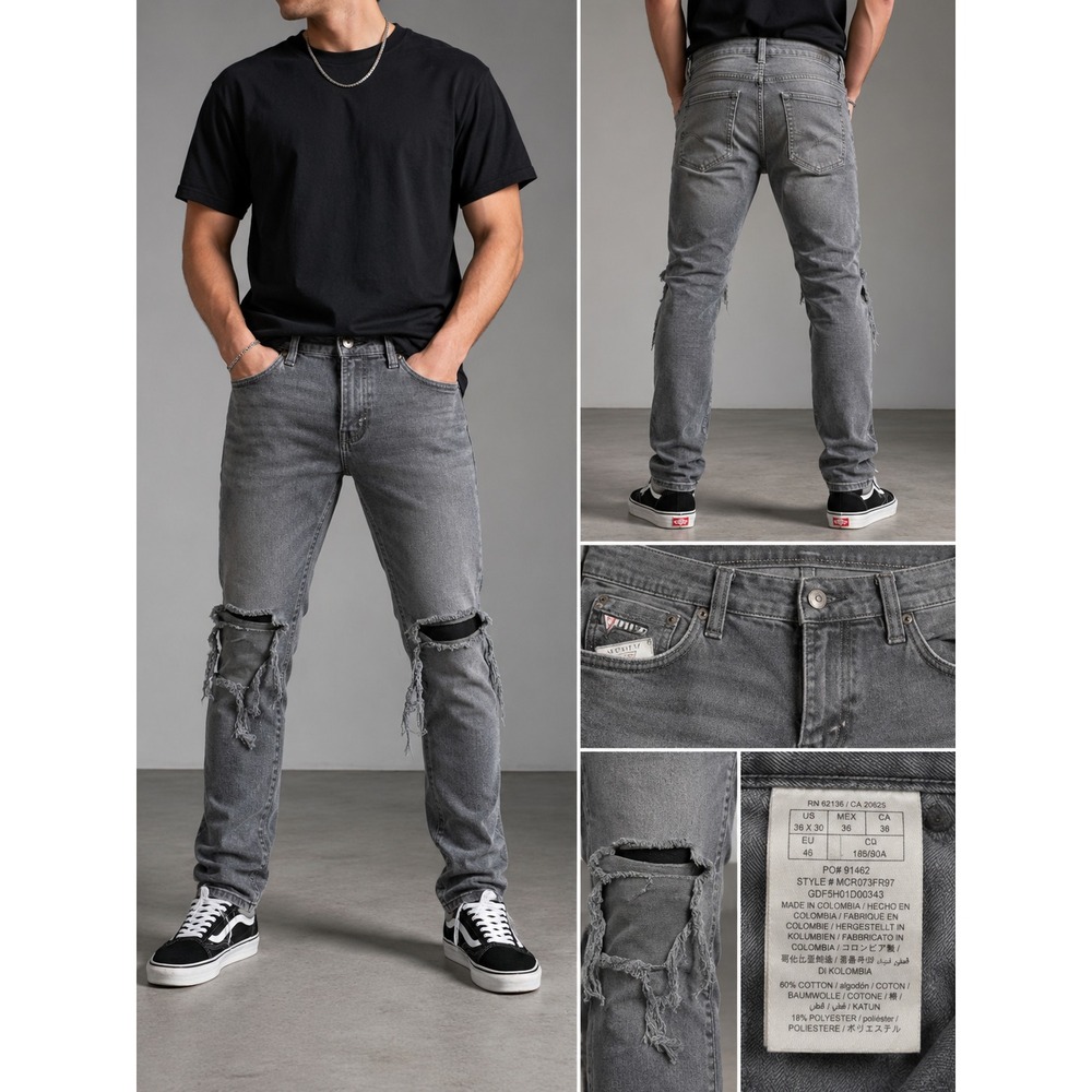 Empyre Mens Distressed Gray Skinny Jeans Ripped Streetwear Denim Pants 30x29